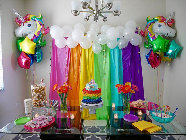 Unicorn Party Decoration Ideas
 Rainbow and unicorn decor for child s birthday party Via