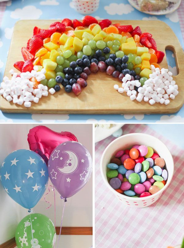 Unicorn Party Food Ideas Pony Tails
 fruit & marshmallow rainbow baby shower