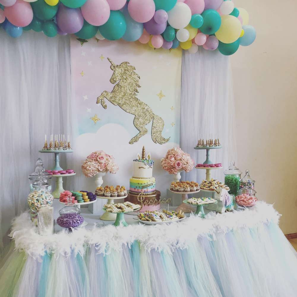 Unicorn Party Table Ideas
 Take a look at this stunning Unicorn 1st Birthday Party