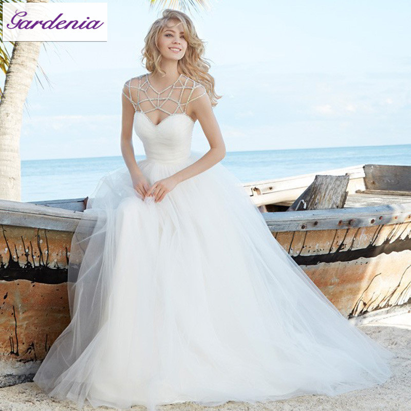 Unique Beach Wedding Dresses
 Unique Neckline Design 2015 New Wedding Dress A line