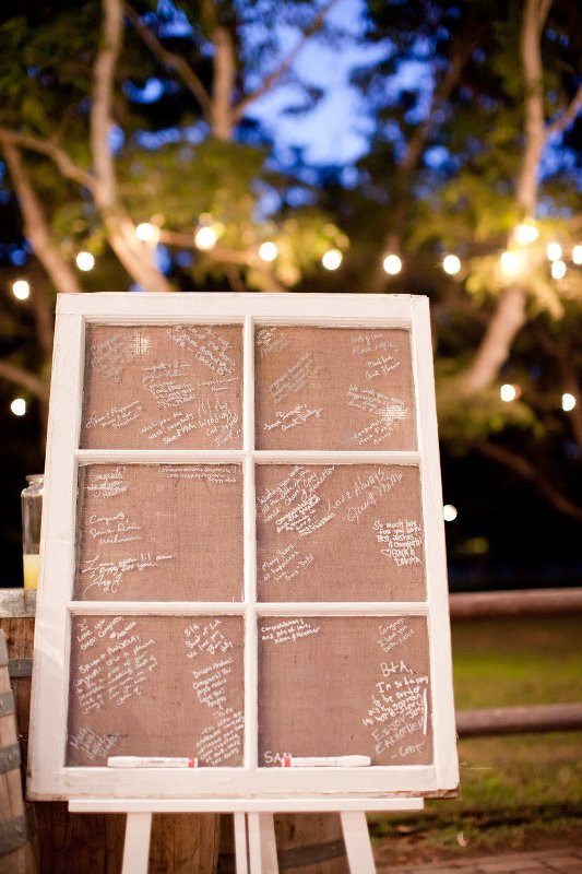 Unique Guest Book Ideas For Wedding
 Picture a vintage window frame with burlap to write on