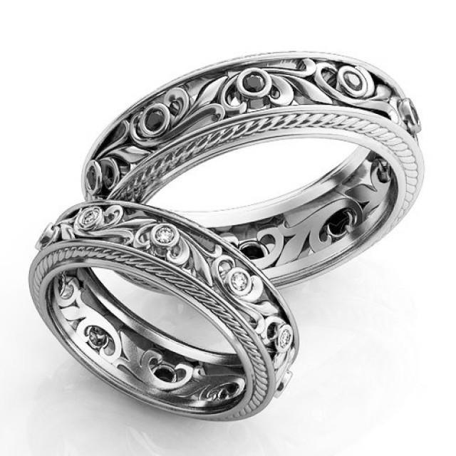 Unique Silver Wedding Bands
 Vintage Style Engagement Rings Silver Wedding Ring Set
