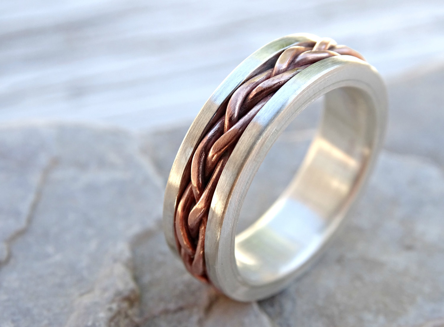 Unique Silver Wedding Bands
 braided ring silver copper unique wedding band silver mens