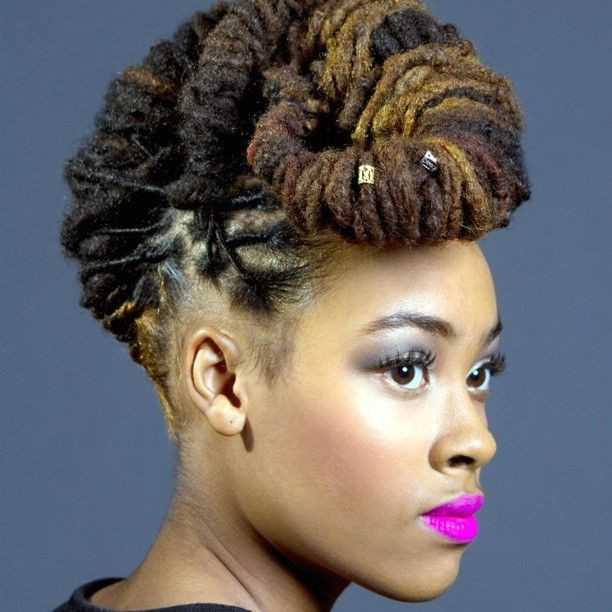 Updo Loc Hairstyles
 Locs updo Liking the colours hairstyle and lipstick