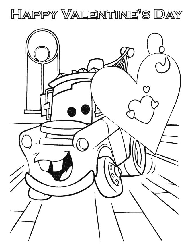 Valentines Coloring Pages For Boys
 Cars Happy Valentines Day Coloring Page