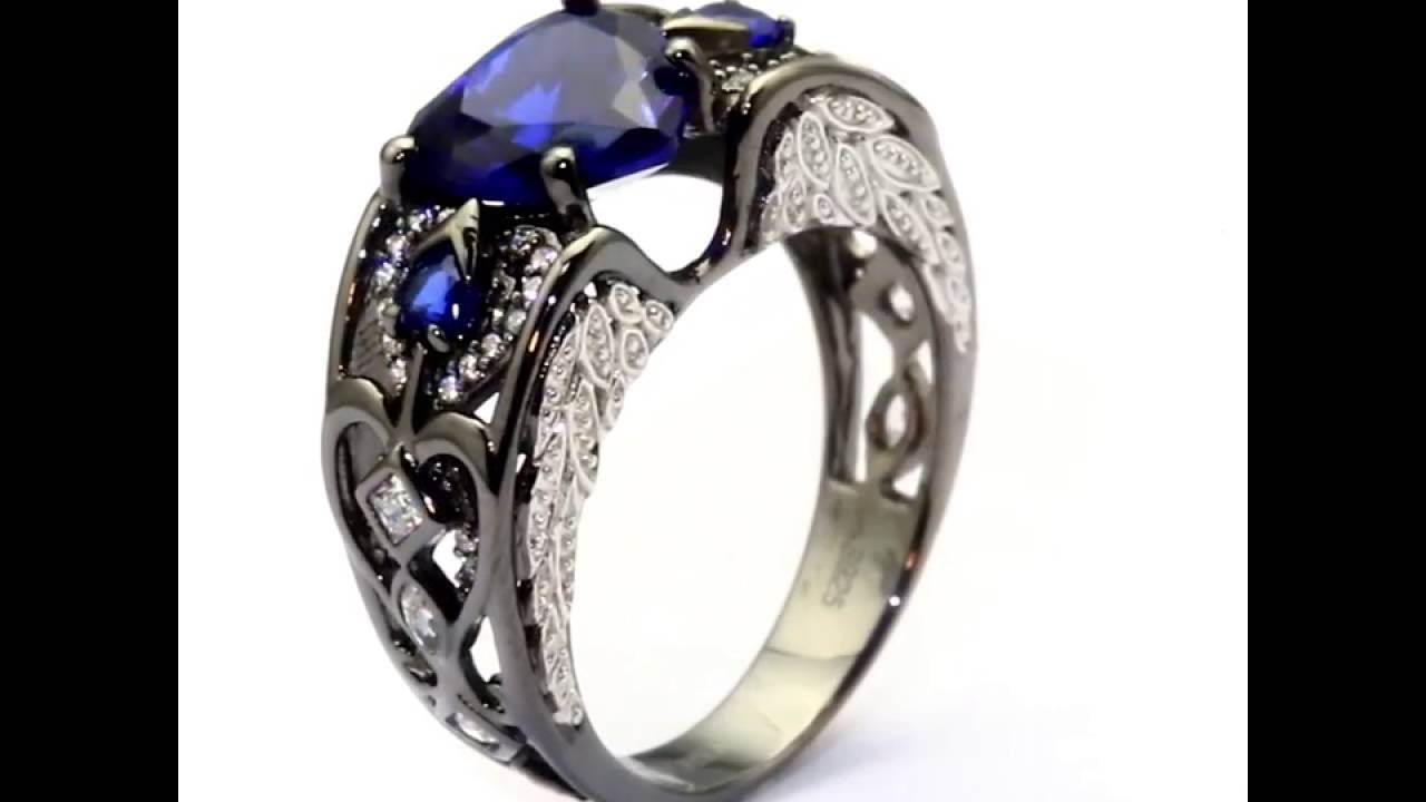 Vancaro Wedding Rings
 Vancaro Heart Cut Lab created Blue Sapphire Black Wedding