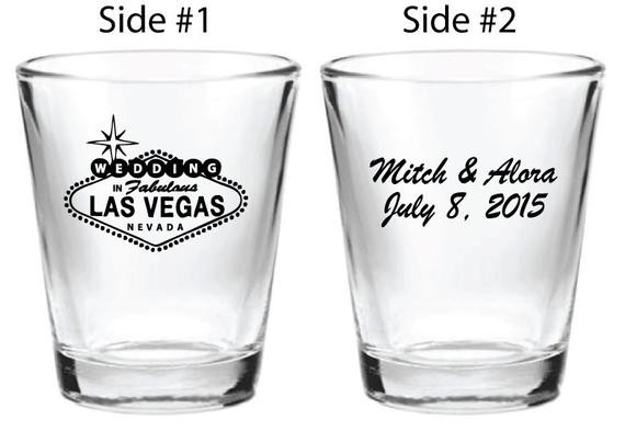 Vegas Wedding Favors
 48 Personalized Las Vegas Wedding Favor 1 5oz Shot Glasses