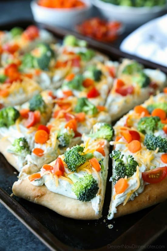 Vegetable Pizza Appetizers
 Ve able Pizza Dessert Now Dinner Later
