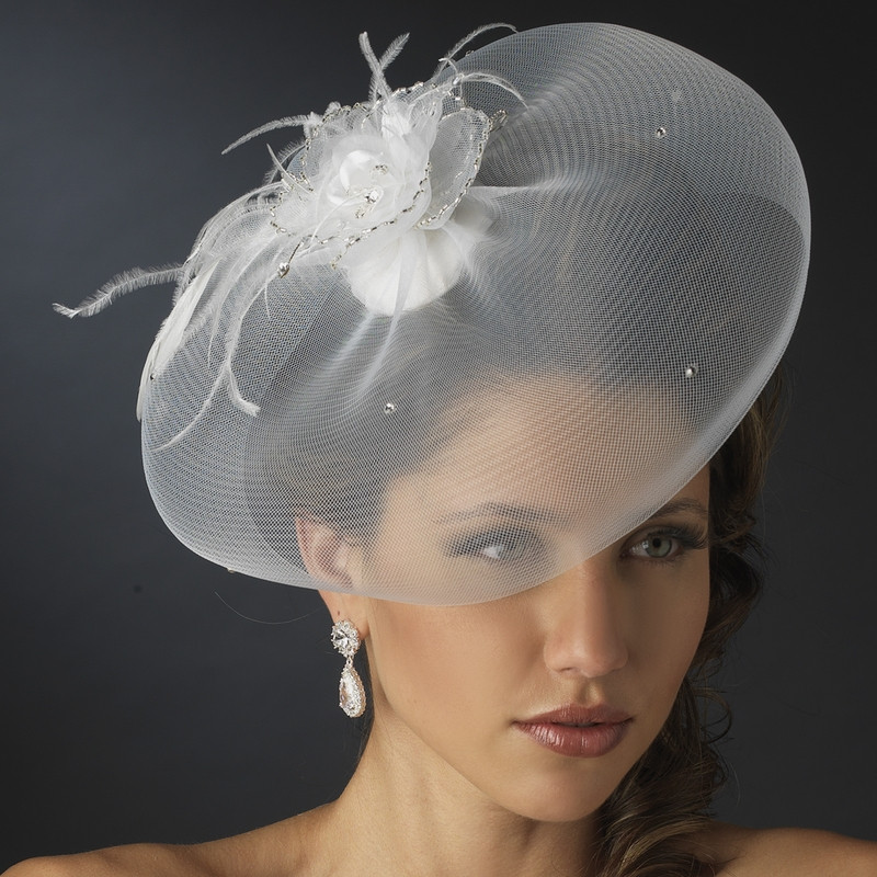 Veil Hats Weddings
 Feather Fascinator and Wedding Hat Veil Elegant Bridal