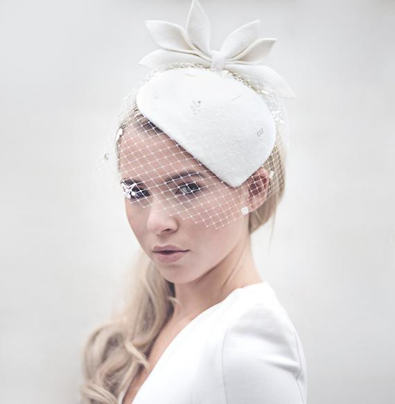 Veil Hats Weddings
 Wedding Veil Bridal Hat Vintage Style Felt Hat f White