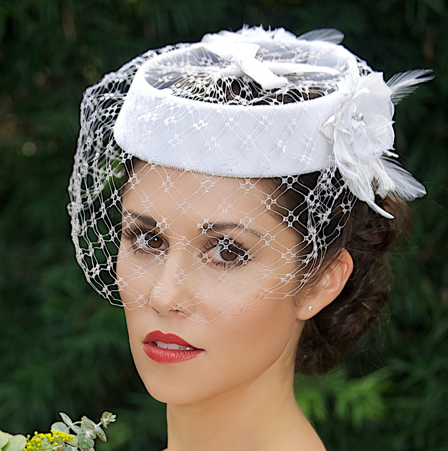 Veil Hats Weddings
 SALE White bridal hat veil hat Bridal Head Piece Birdcage
