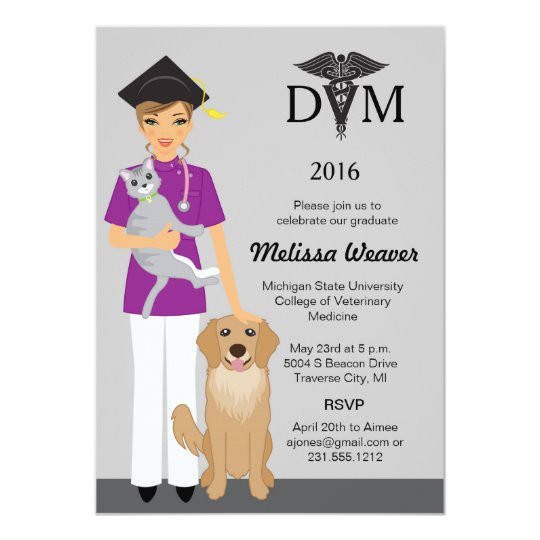 Veterinarian Graduation Party Ideas
 Veterinary School Graduation Invitation Female