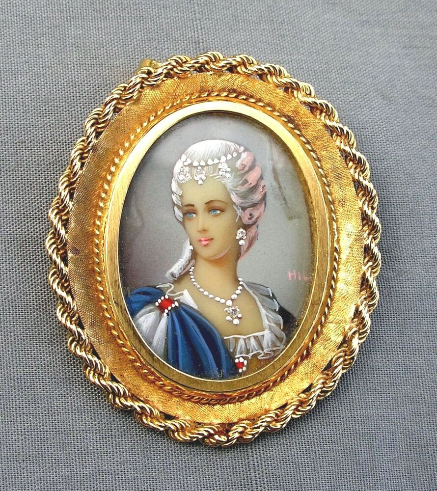 Victorian Brooches
 VICTORIAN ERA 18K GOLD BROOCH PENDANT HAND PAINTED