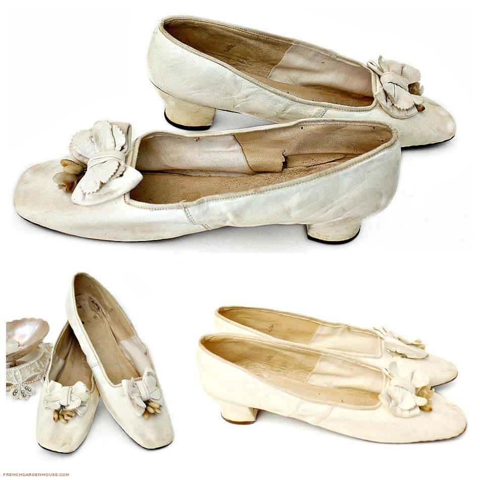 Victorian Wedding Shoes
 Antique French Victorian White Kid Leather & Wax Flowers
