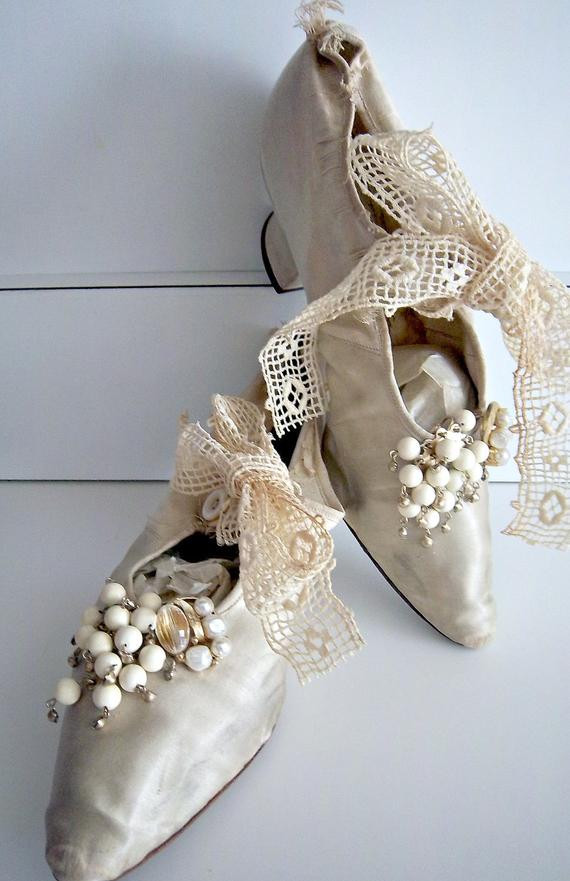 Victorian Wedding Shoes
 Victorian Edwardian Antique Wedding Silk Shoes Slippers Circa