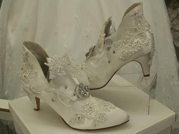Victorian Wedding Shoes
 Victorian Wedding Boots White Satin Vintage Modern by