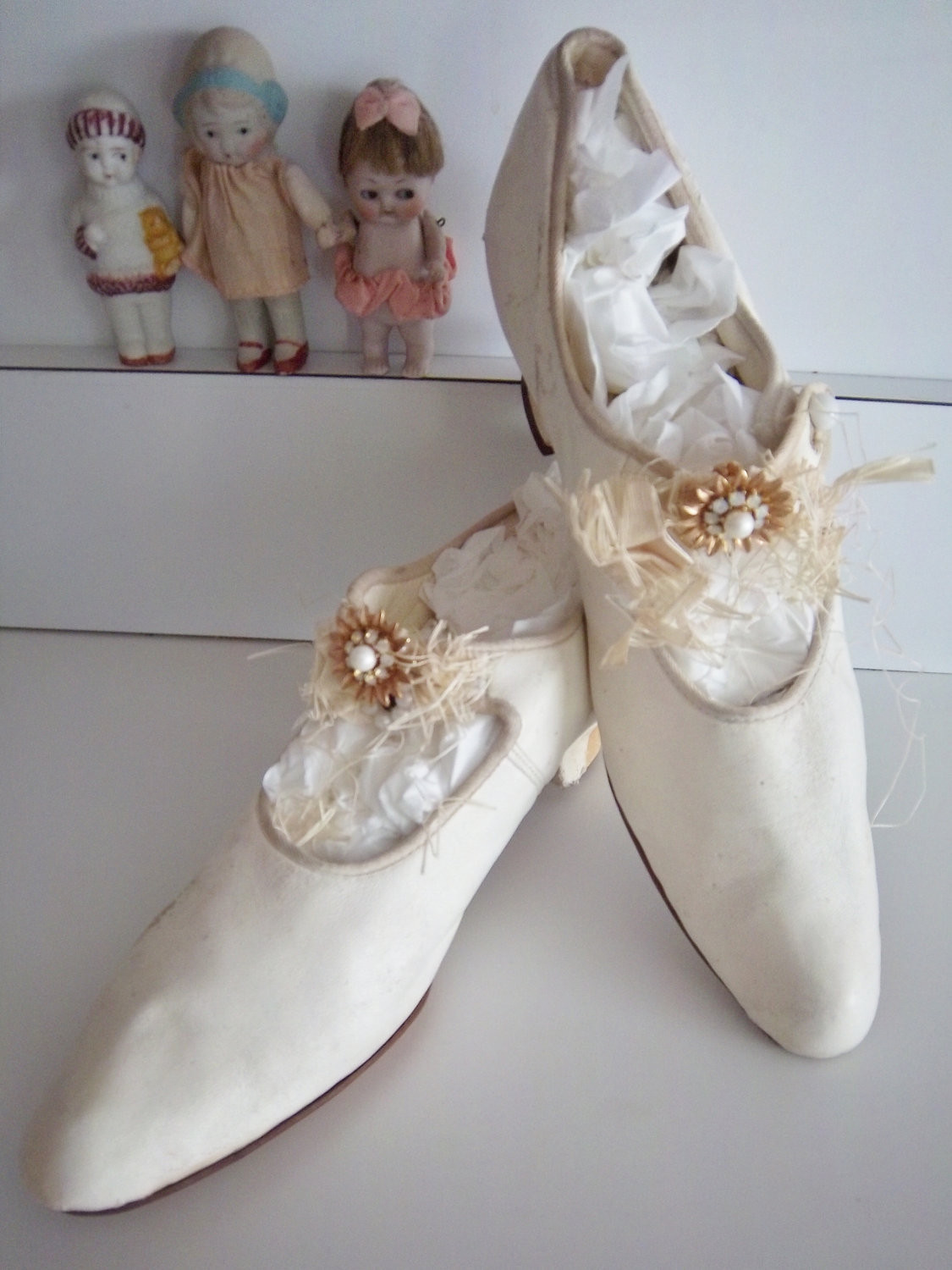 Victorian Wedding Shoes
 Victorian Edwardian Antique Silk Wedding Shoes Slipper Heels
