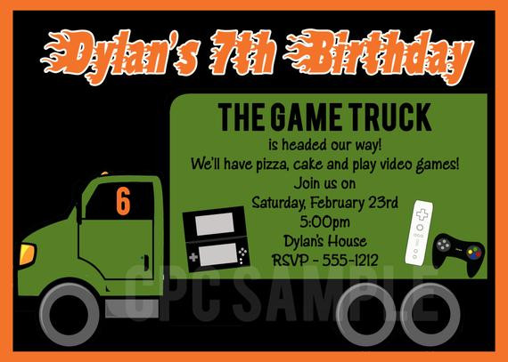 Video Game Truck Birthday Party
 Video Game Birthday Party Invitation by eWhimsyChick on Etsy