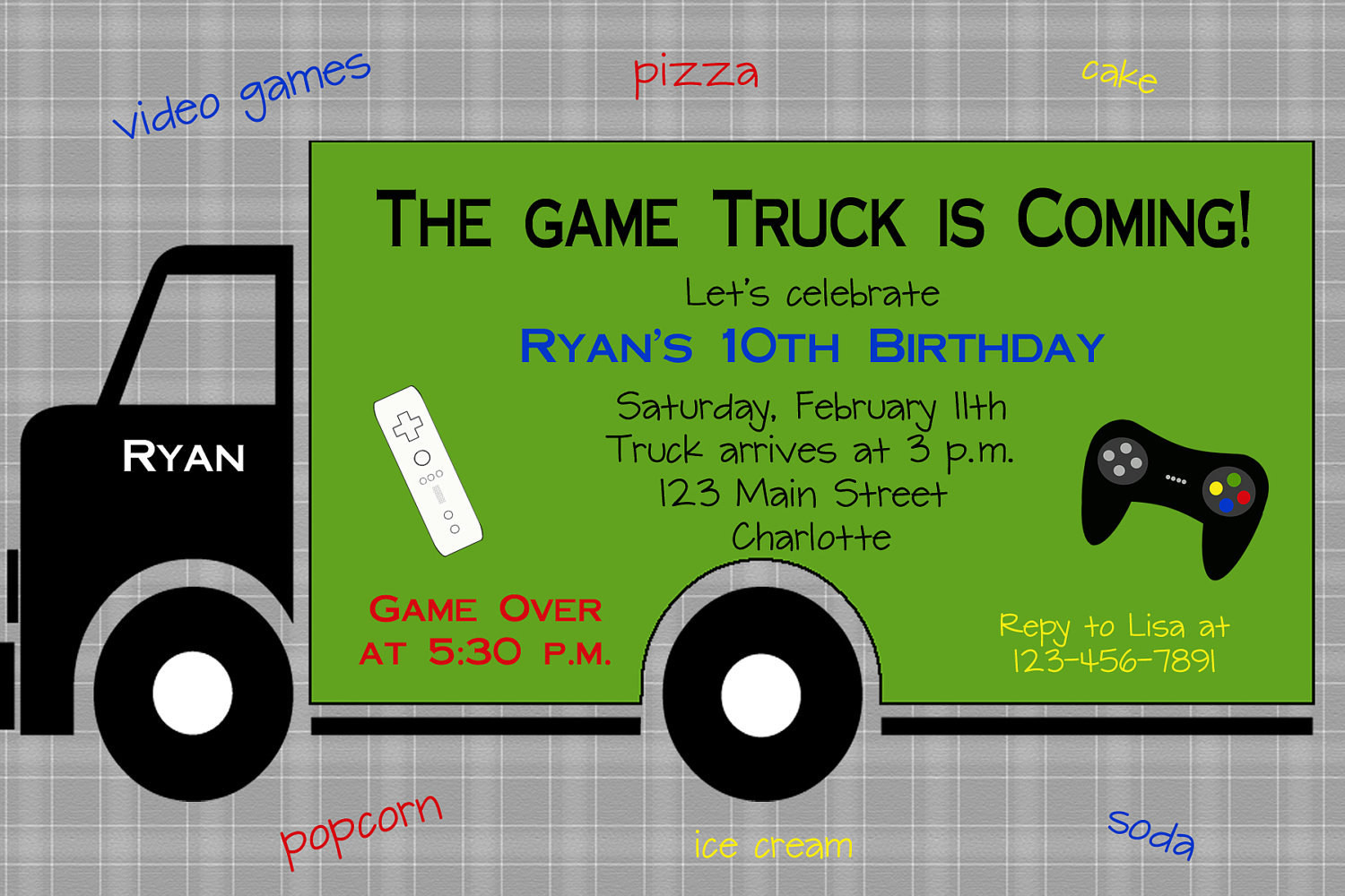 Video Game Truck Birthday Party
 Video game birthday party invitation game by TheButterflyPress