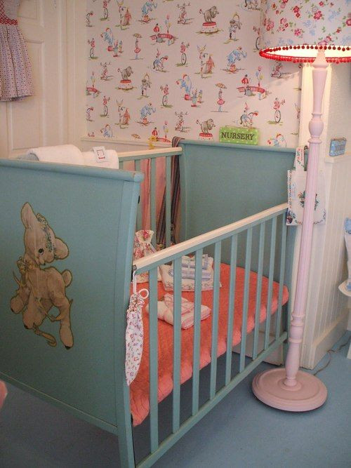 Vintage Baby Decor
 1950 s Nursery Loving that vintage lambie on the crib