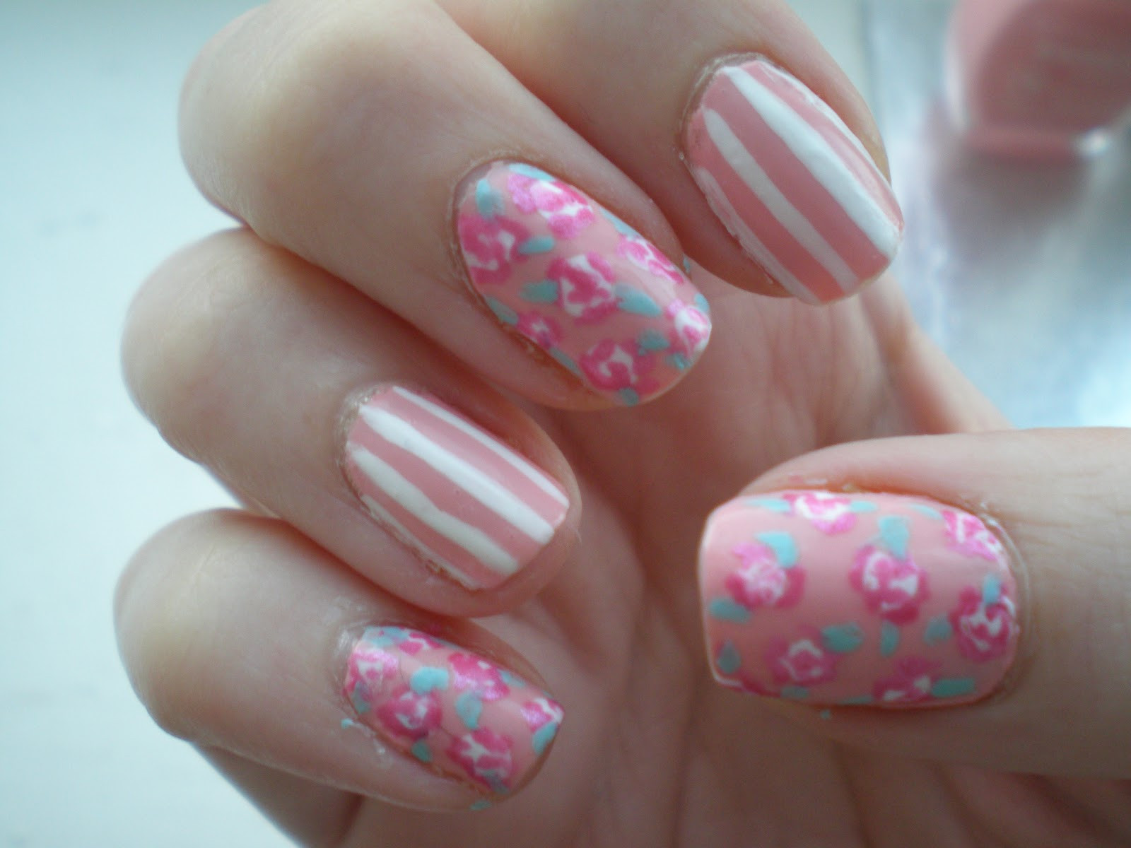 Vintage Nail Designs
 The Sleepy Magpie Floral and striped nails Nail art