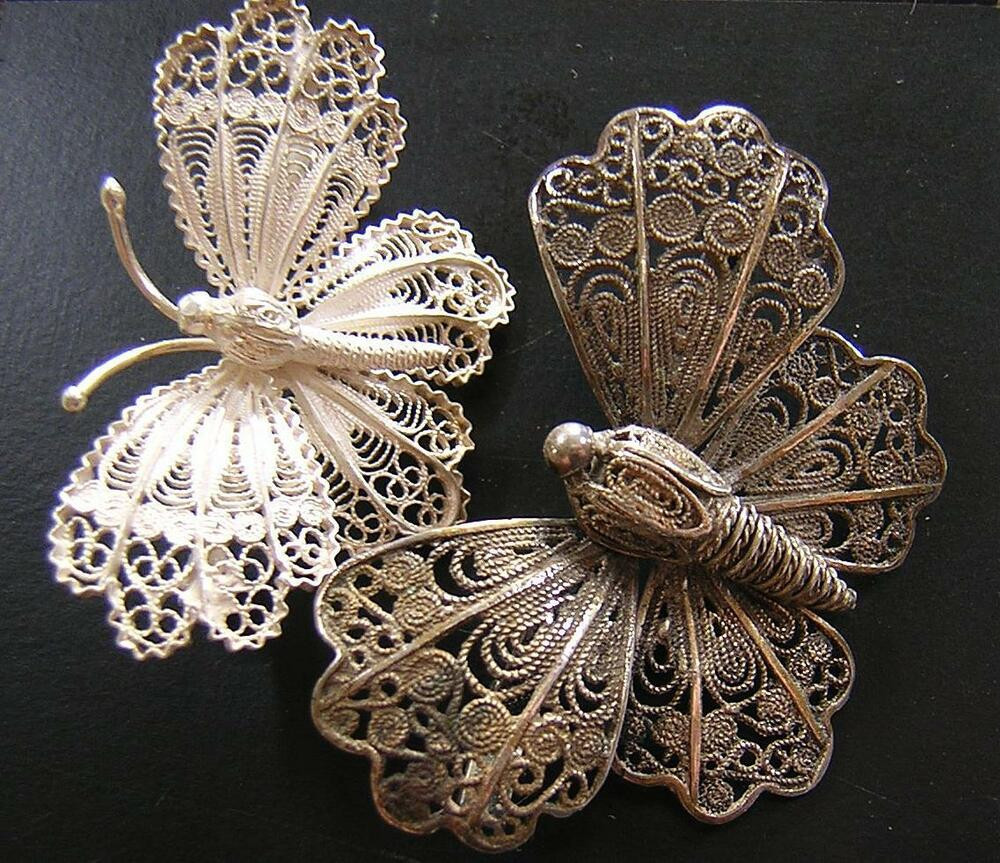 Vintage Pins
 2 BEAUTIFUL ANTIQUE & VINTAGE SILVER FILIGREE BUTTERFLY
