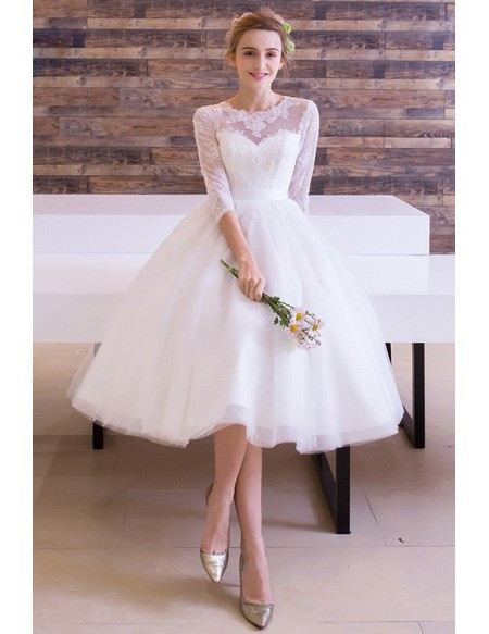 Vintage Tea Length Wedding Dress
 Vintage Tea Length Wedding Dress A Line Scoop Neck Tulle