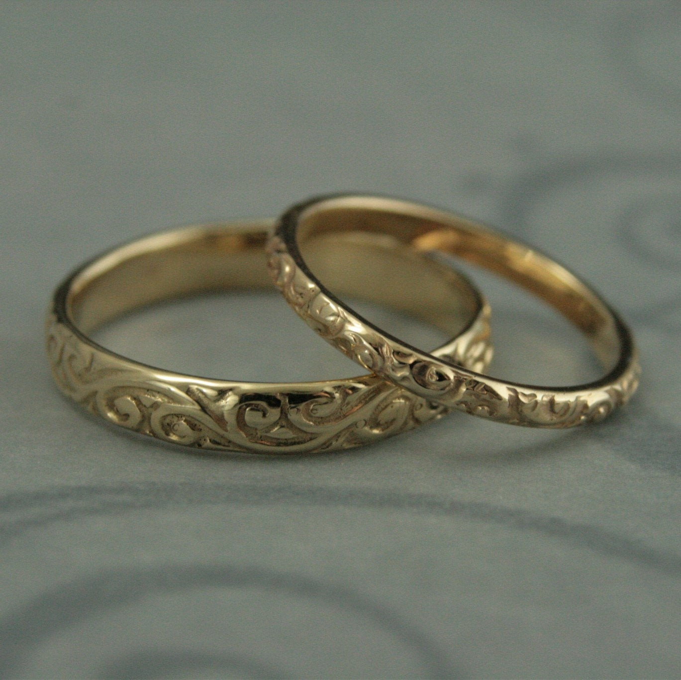 Vintage Wedding Bands
 Patterned Wedding Band Set Vintage Style Wedding Rings His and