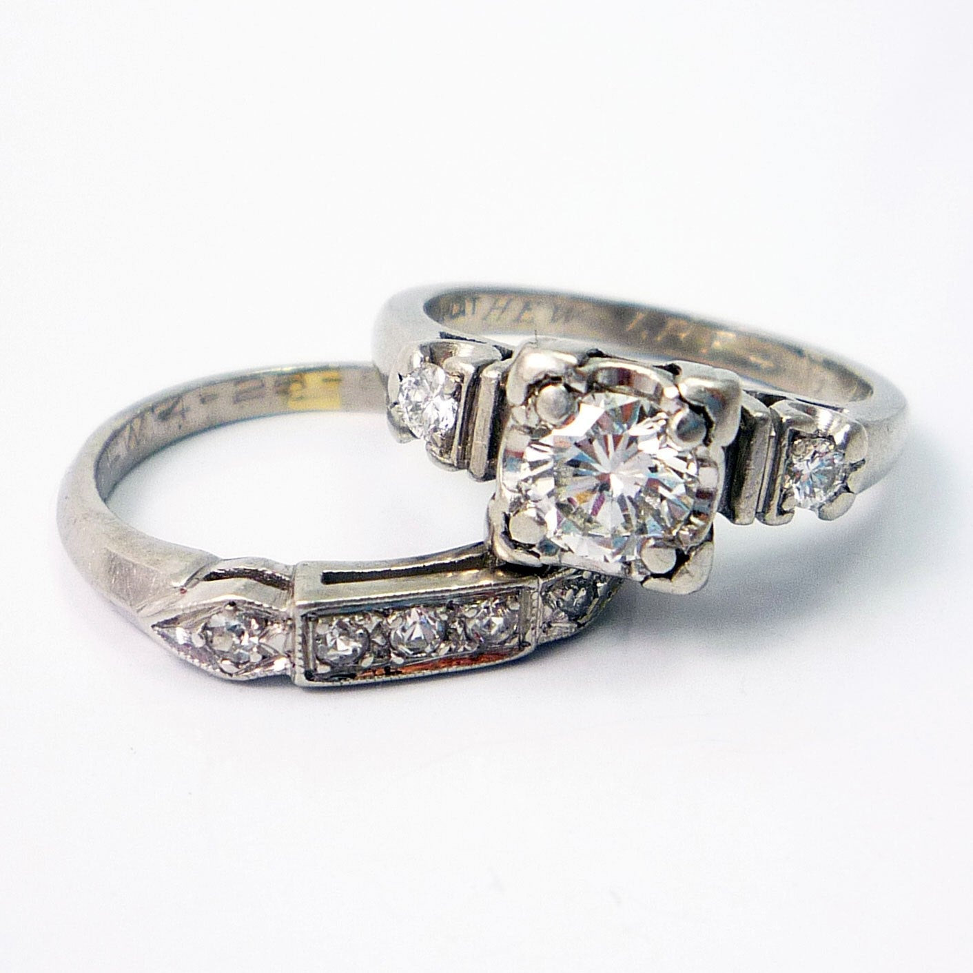 Vintage Wedding Bands
 Platinum Vintage Retro 1940s Diamond Engagement Wedding Ring
