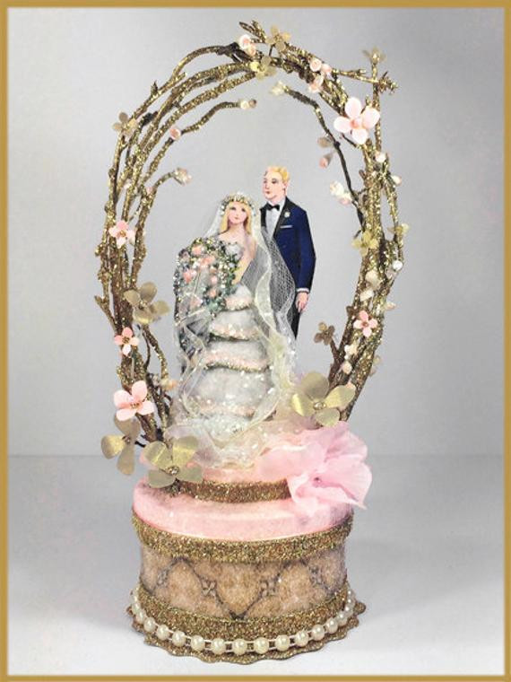 Vintage Wedding Cake Topper
 Vintage Garden Wedding Cake Topper Keepsake Box in Blush Pink