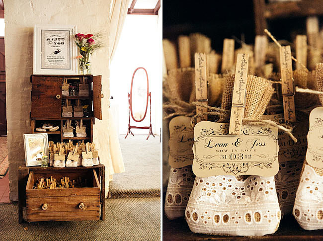Vintage Wedding Favors
 Lace bags clipped with a message are perfect for a vintage