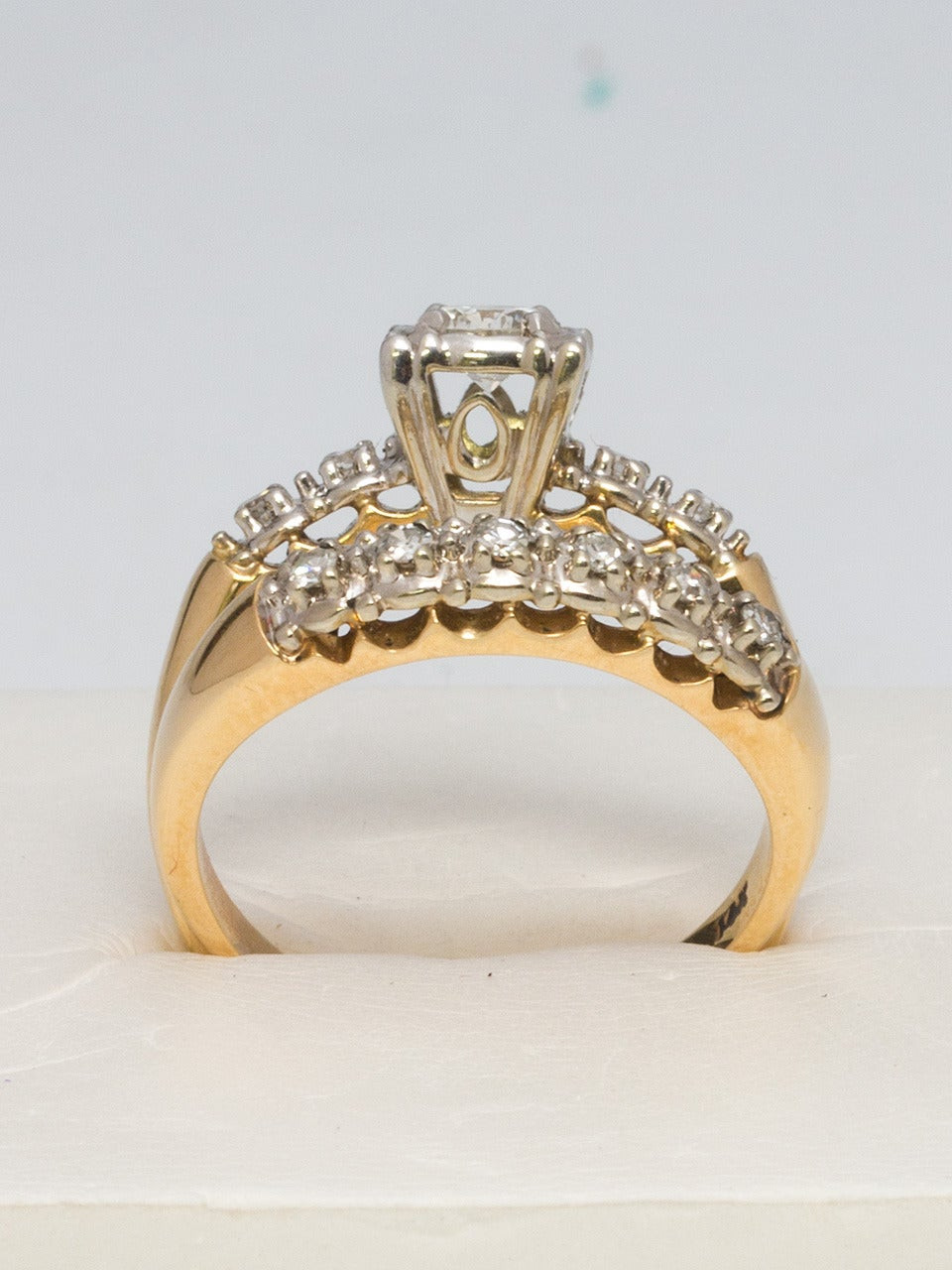 Vintage Wedding Rings For Sale
 1950s Yellow Gold and Diamond Wedding Ring Set For Sale at