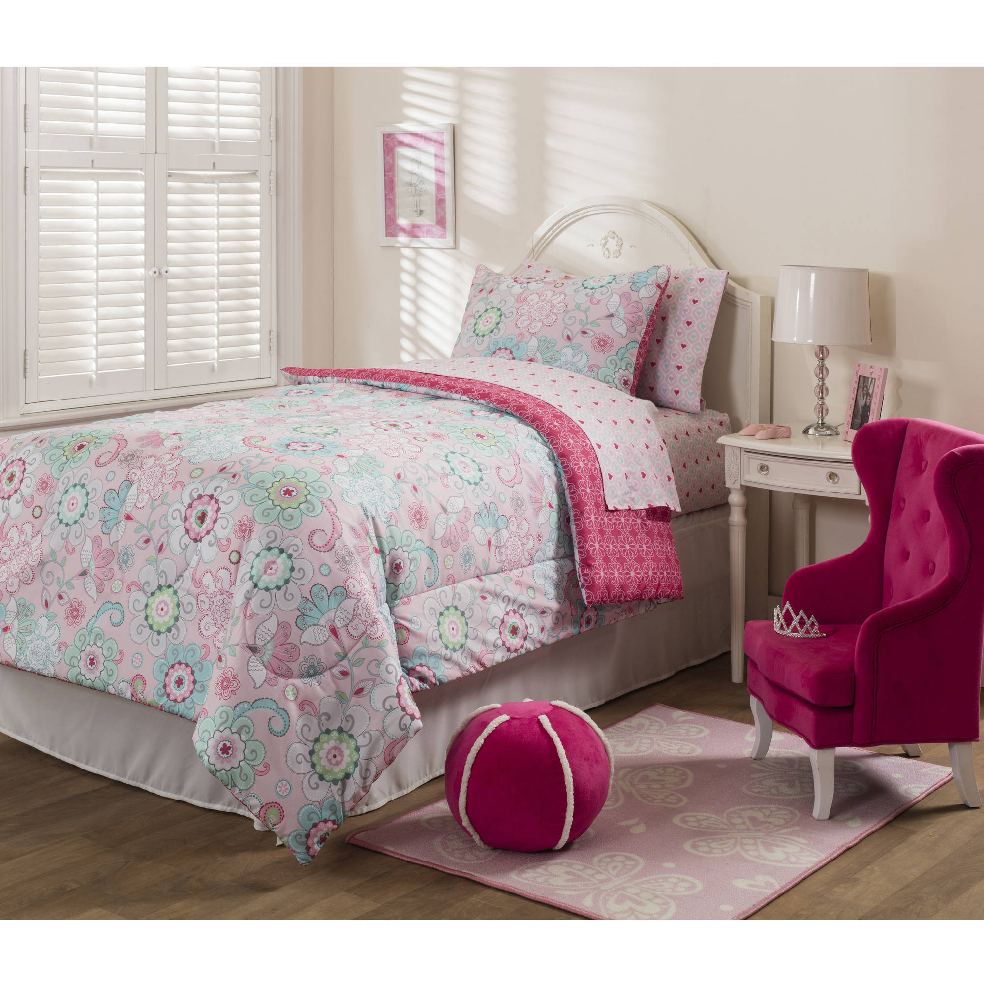 Walmart Bedroom Sets For Kids
 Mainstays Kids Sherbet Pink Bed in a Bag Bedding Set