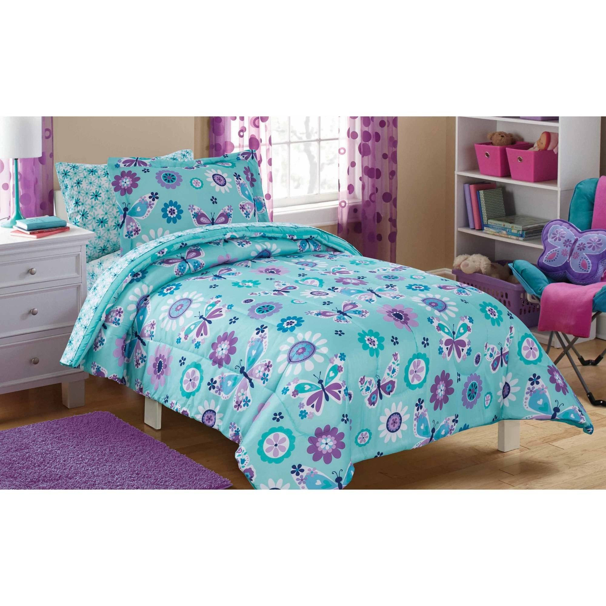 Walmart Bedroom Sets For Kids
 Mainstays Kids Butterfly Floral Bed in a Bag Bedding Set