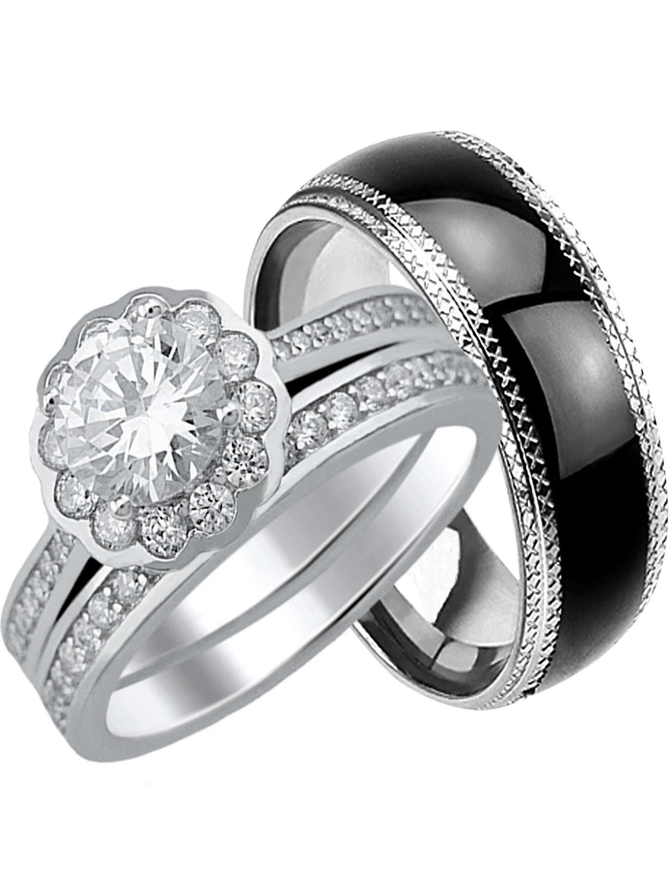 Walmart Wedding Rings For Him
 His Hers CZ Wedding Ring Set Unique Matching Wedding Bands