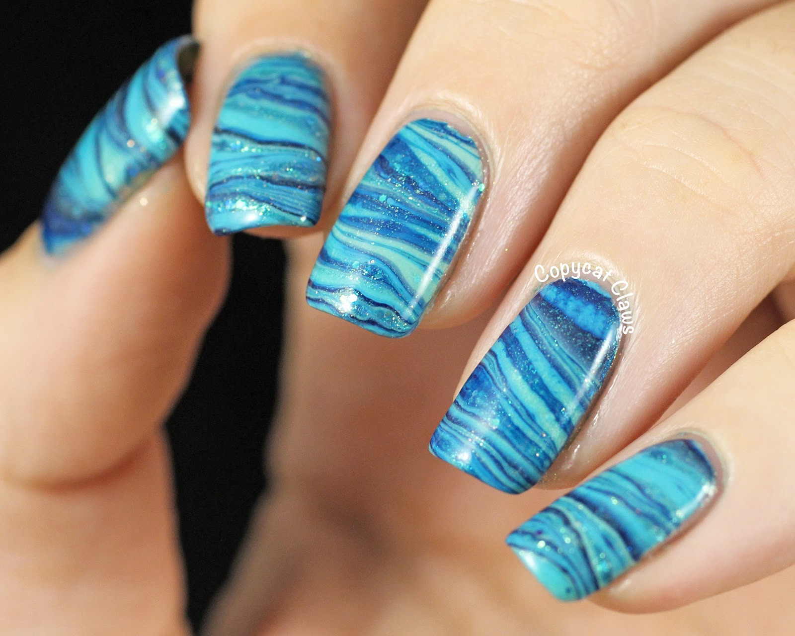 Water Marble Nail Designs
 Copycat Claws 31DC2014 Day 20 Blue Water Marble Nail Art