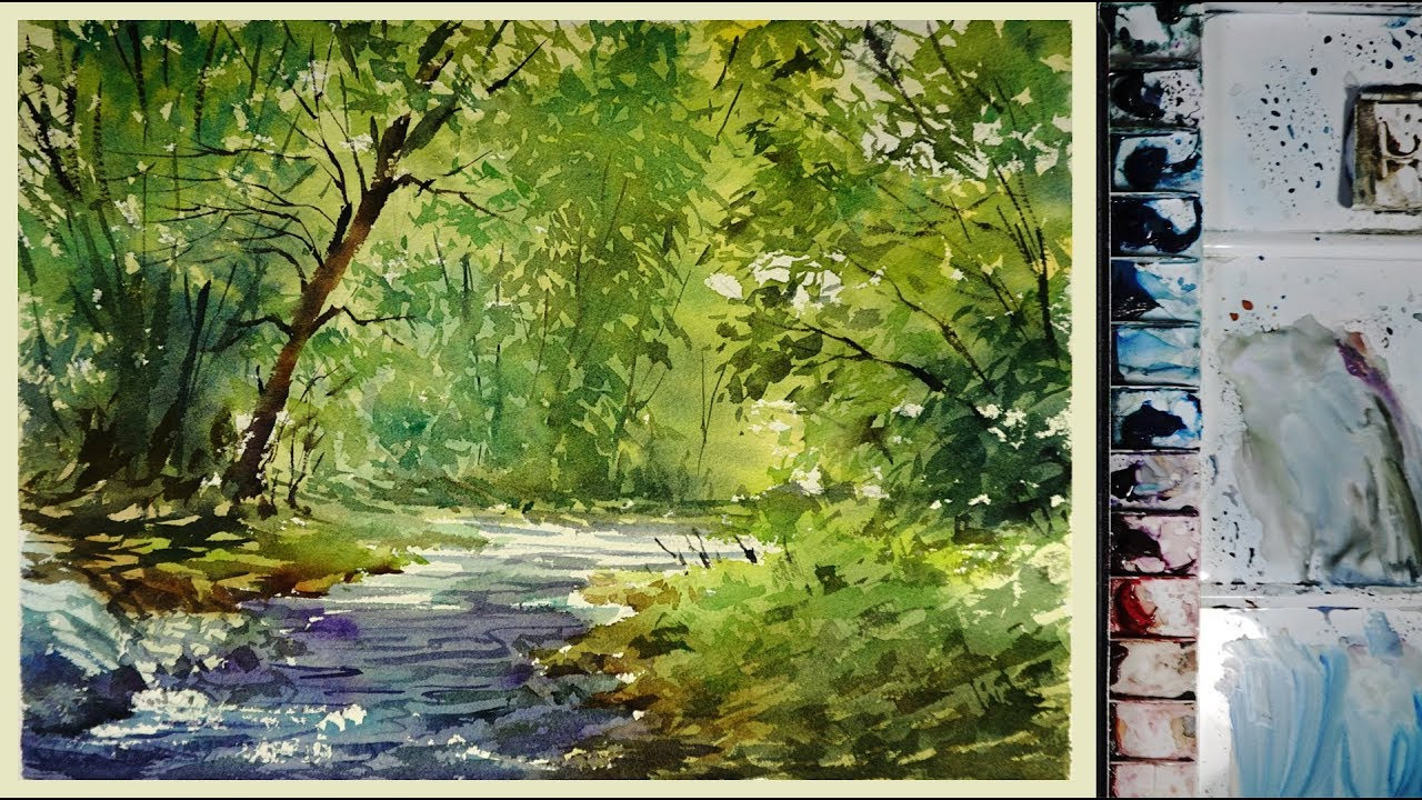 Watercolor Landscape Paintings
 Watercolor Landscape Painting The Forest Stream