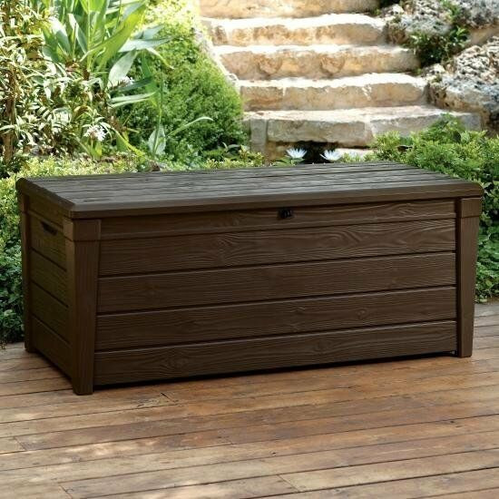 Waterproof Outdoor Storage Bench
 Keter Saxon Brightwood XL Size 454L Waterproof Lockabl