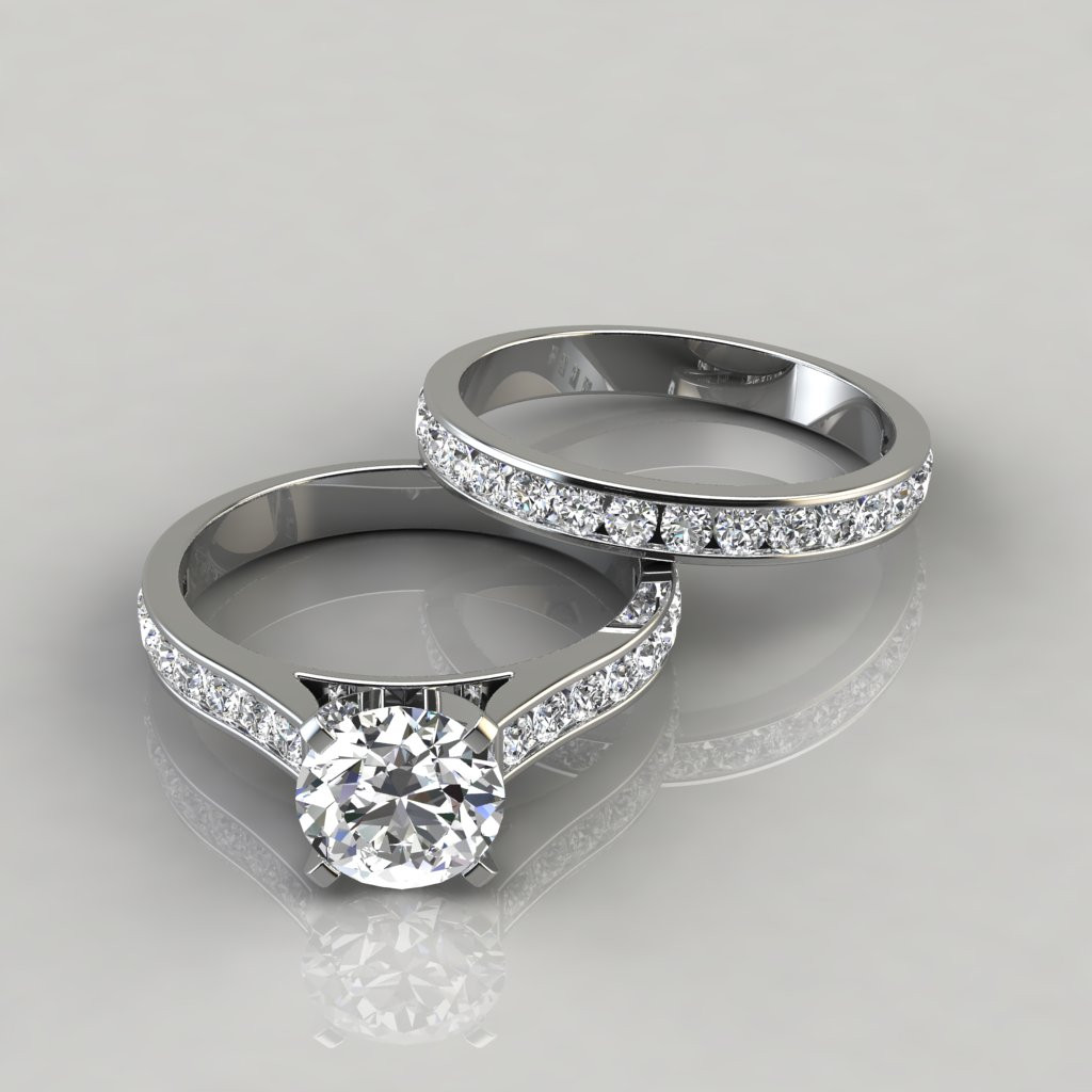 Wedding Band Rings
 Cathedral Moissanite Engagement Ring and Wedding Band Set