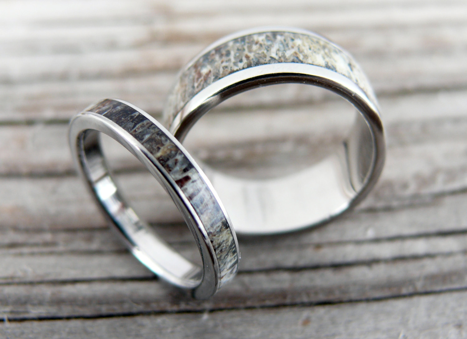 Wedding Band Rings
 Titanium and Deer Antler Wedding Band Set Two Wedding Ring