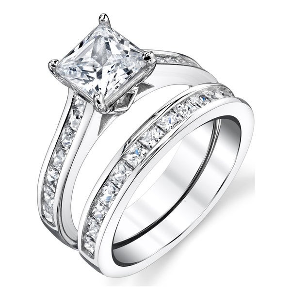 Wedding Band Sets For Women
 Shop Oliveti Sterling Silver Princess Cut Engagement Ring