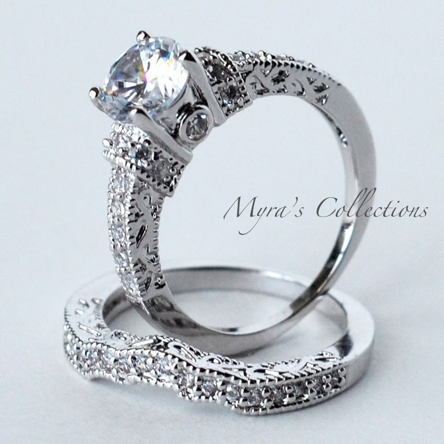 Wedding Band Sets For Women
 3 20CT VINTAGE FILIGREE BRIDAL WEDDING ENGAGEMENT RING