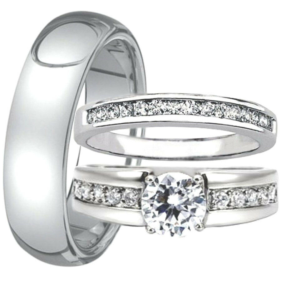 Wedding Band Sets For Women
 3 Pc His and Hers Engagement Wedding Ring Band Set Men s
