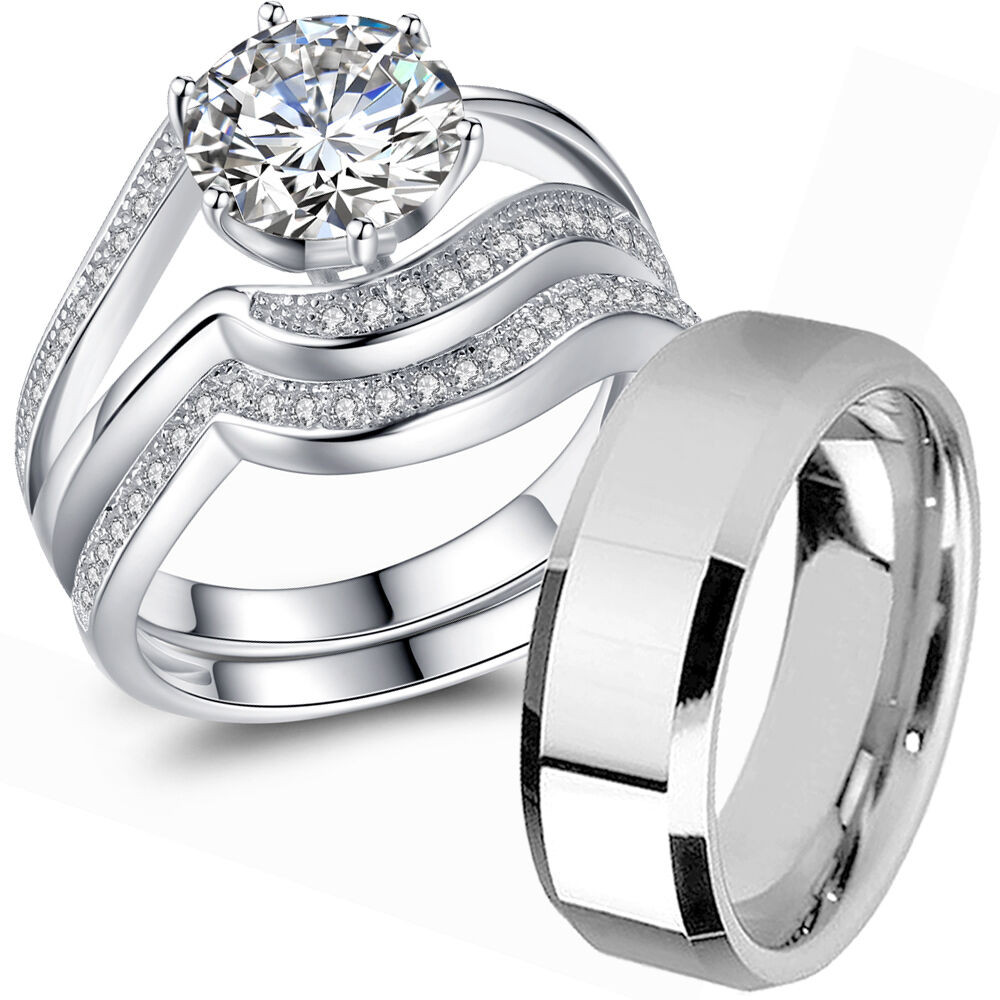 Wedding Band Sets His And Hers
 Couple Wedding Ring Sets His and Hers 925 Sterling Silver