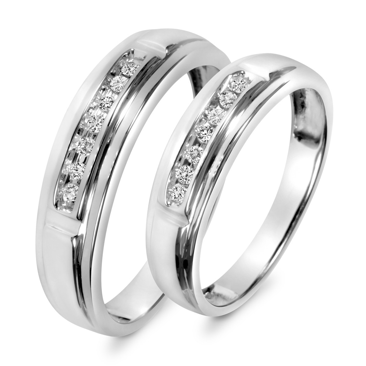 Wedding Band Sets His And Hers
 1 8 Carat T W Diamond His And Hers Wedding Band Set 10K