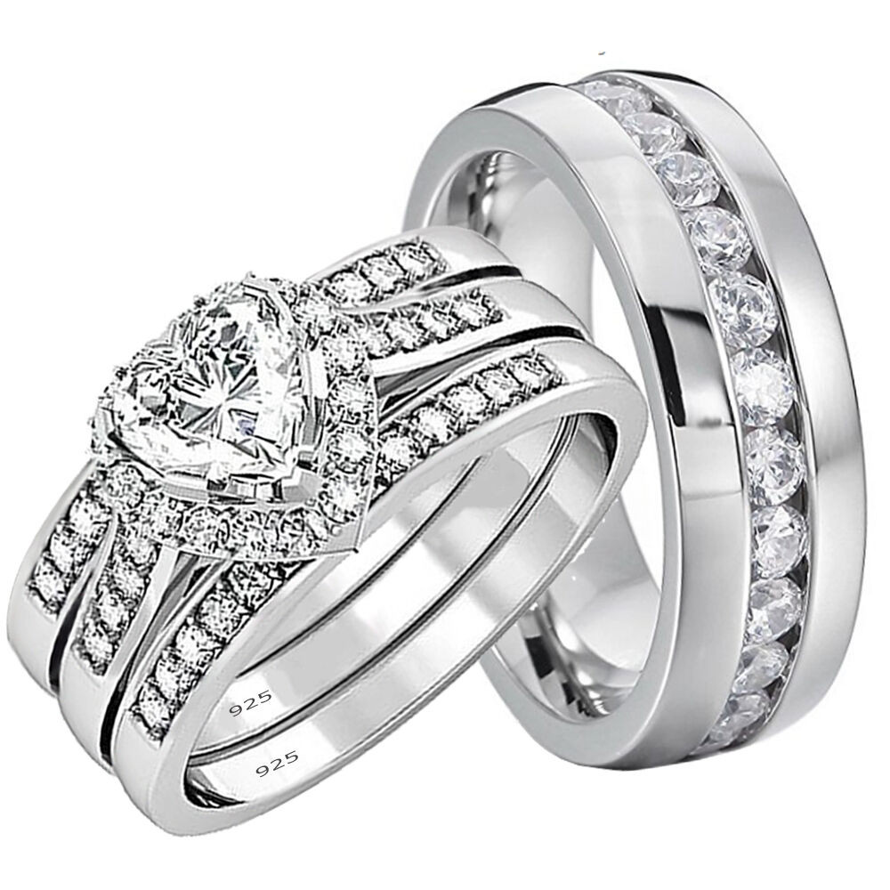 Wedding Band Sets His And Hers
 His and Hers Wedding Rings 4 pcs Engagement Sterling