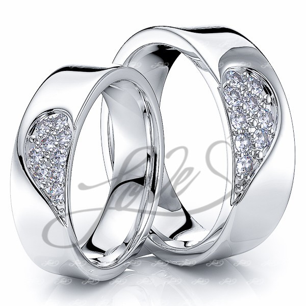 Wedding Band Sets His And Hers
 Solid 027 Carat 6mm Matching Heart His and Hers Diamond