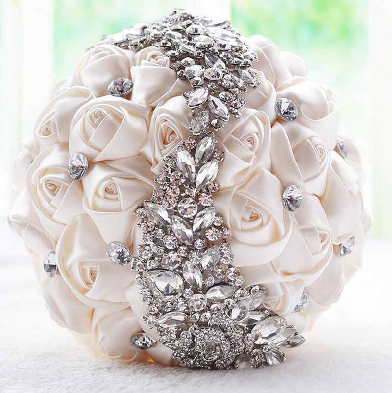 Wedding Brooches
 Handmade Luxury Silk Rose Flower Rhinestone Brooch Wedding
