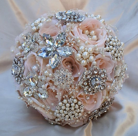 Wedding Brooches
 PINK BROOCH BOUQUET Custom Pink and Silver Wedding Bouquet