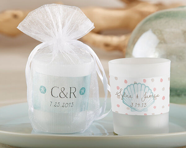 Wedding Candle Favors
 Personalized Seashell Summer Beach Glass Candle Votive
